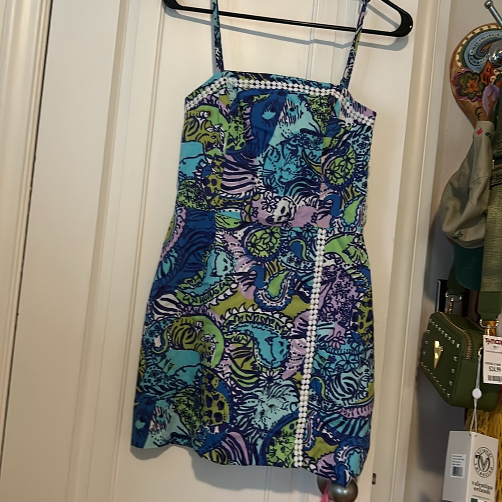 Lilly Pulitzer Blue Paisley Cat Print Mini Romper Dress A17.  Cattitude dress😻